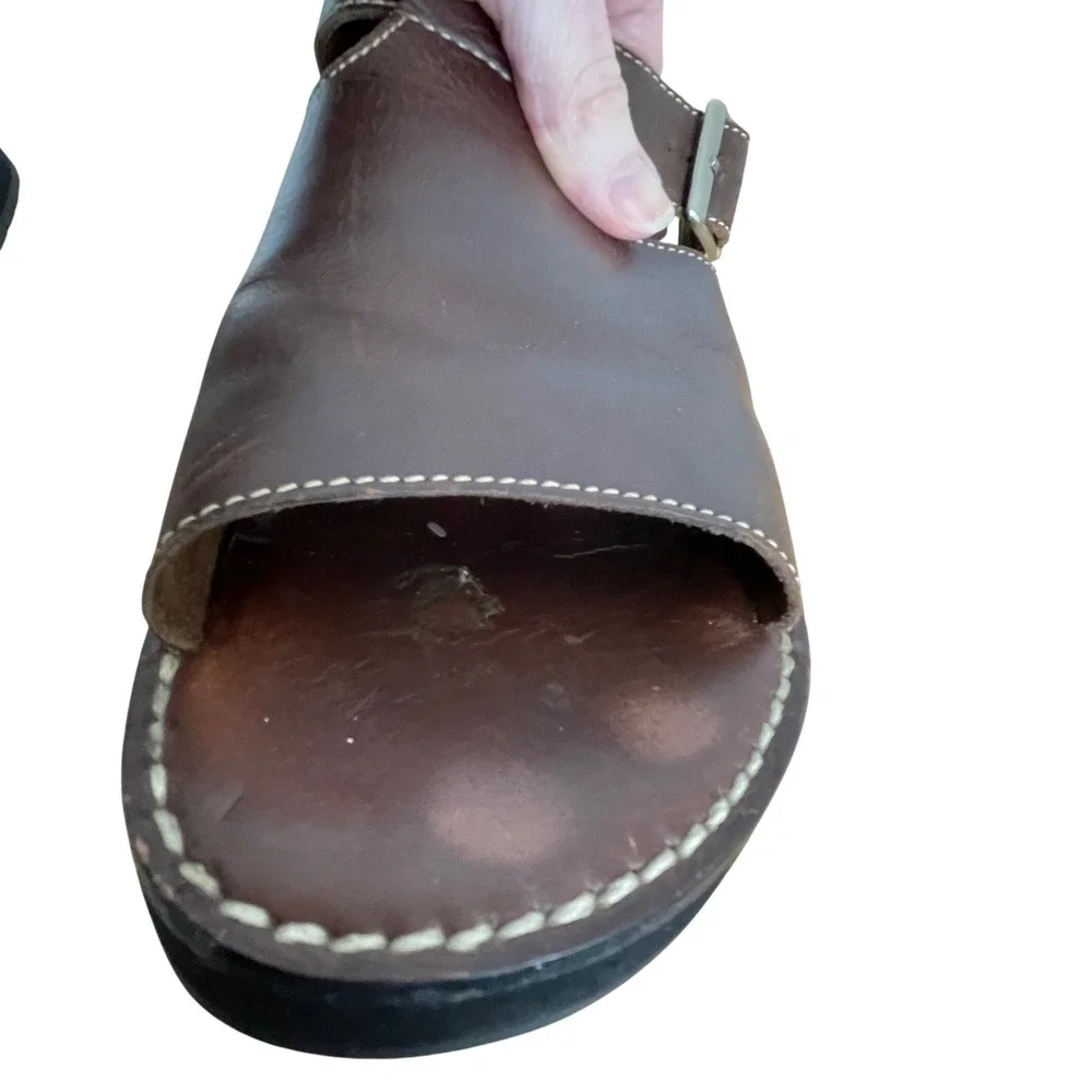 VTG Simple Brown Leather Fisherman Sandals Mens 11 Earthy Rugged Comfort Outdoor